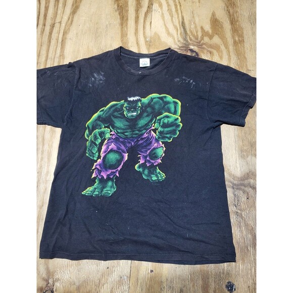 Marvel Incredible Hulk Tee Black Shortsleeve T-Shirt Men L Knit @H11